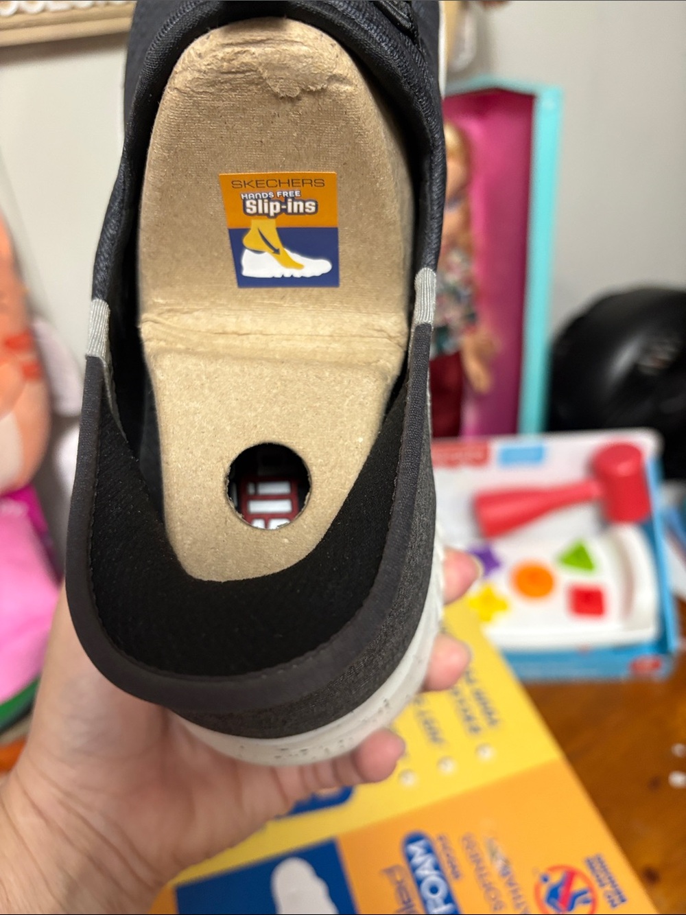 Skechers Black Knit Slip-On Sneakers with White Speckled Sole - Picture 3 of 4